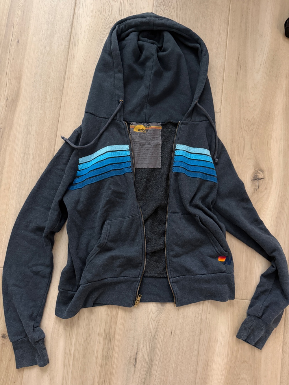 Aviator Nation Charcoal Zip-Up Hoodie with Blue Stripe Accents